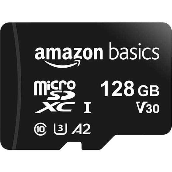 Amazon Basics MicroSDXC - A2, U3, 100 MB/s - 128GB Memory Card w/ Adapter - Picture 1 of 3